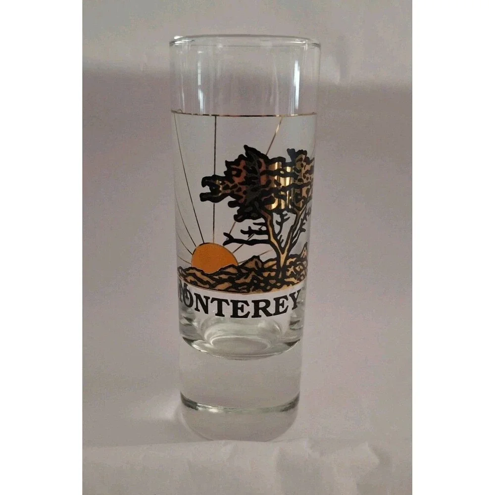 Monterey Peninsula California Tall Shot Glass Sun Trees